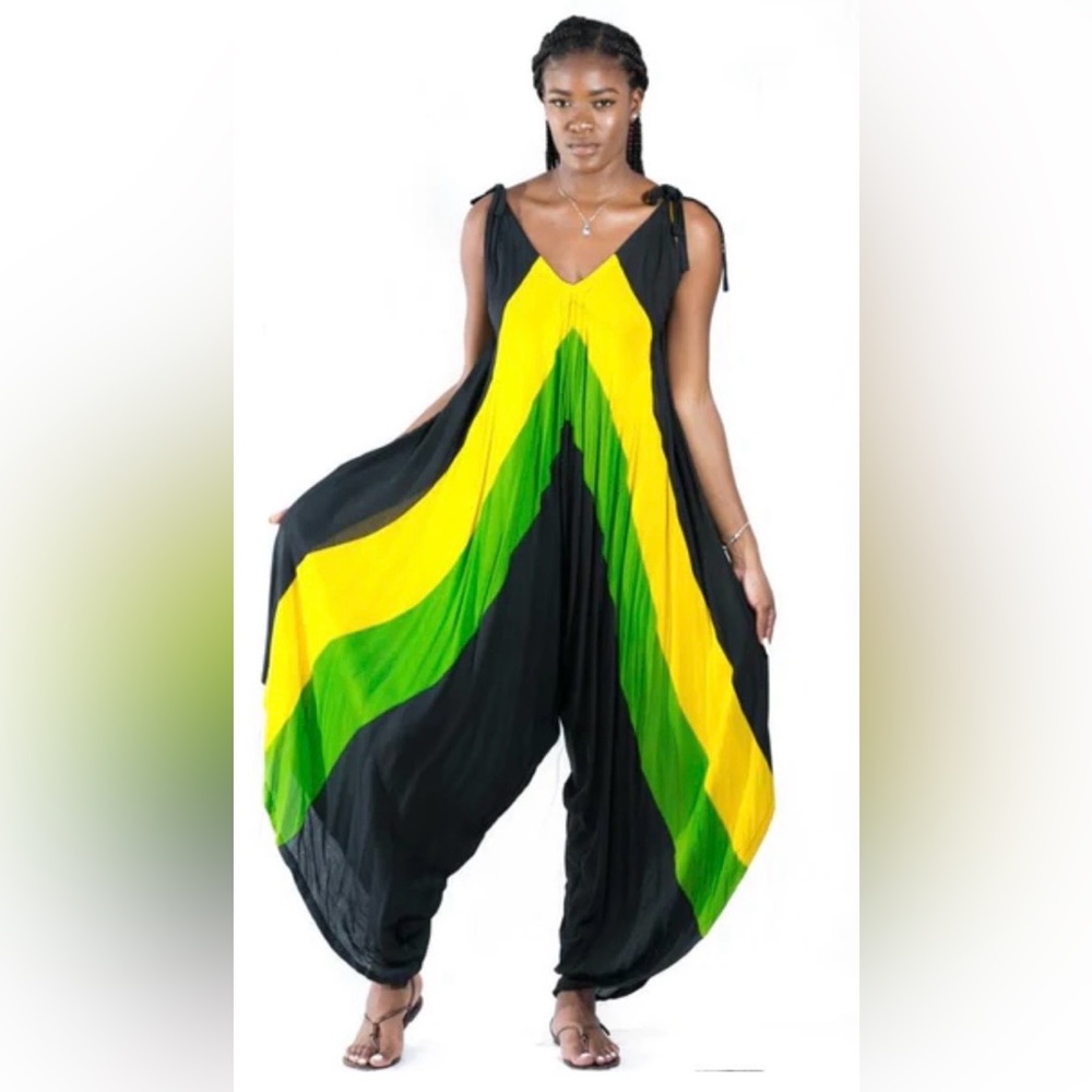 NWT Island Style Jamaican flag colors harem jumpsuit Sz - Free
